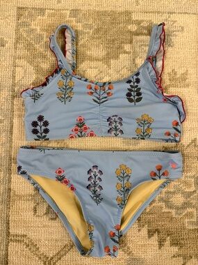 Pink Chicken Girls Blue Floral Two-Piece Bikini Set